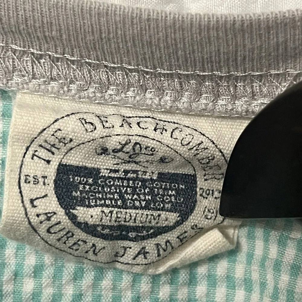 Lauren‎ James Tee T-shirt Medium Florida LS Gray Green Seersucker Beach Boho EC - Picture 4 of 4
